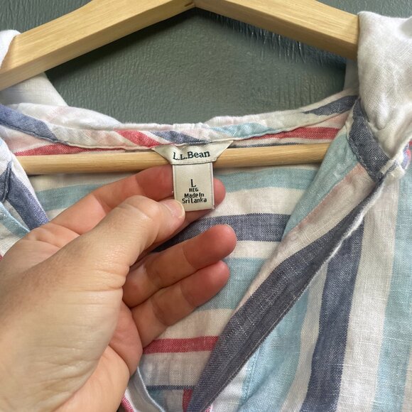 L.L. Bean Women's Linen Striped Beach Hoodie Large - Picture 2 of 8